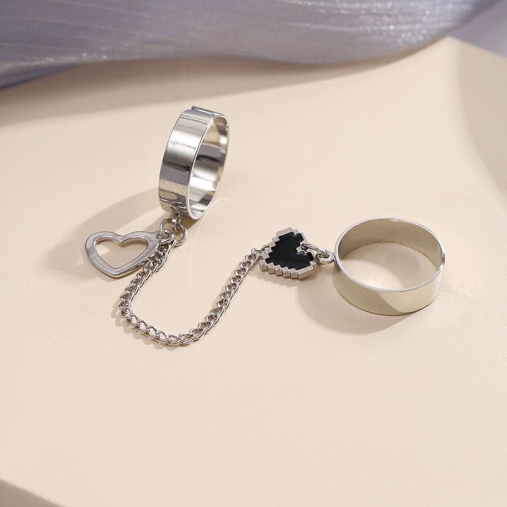 Dual Hollow Heart Ring, Double Finger Love Heart Open Mitten Ring For Women, Geometric Hollow Love Heart Alloy Joint Ring Dual Hollow Heart Ring, Double Finger Love Heart Open Mitten Ring For Women, Geometric Hollow Love Heart Alloy Joint Ring